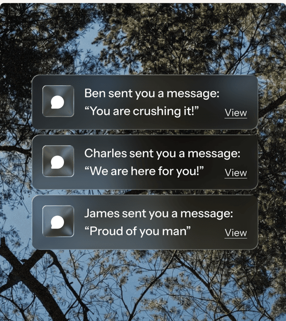 The Relay app showing encouraging messages from group members