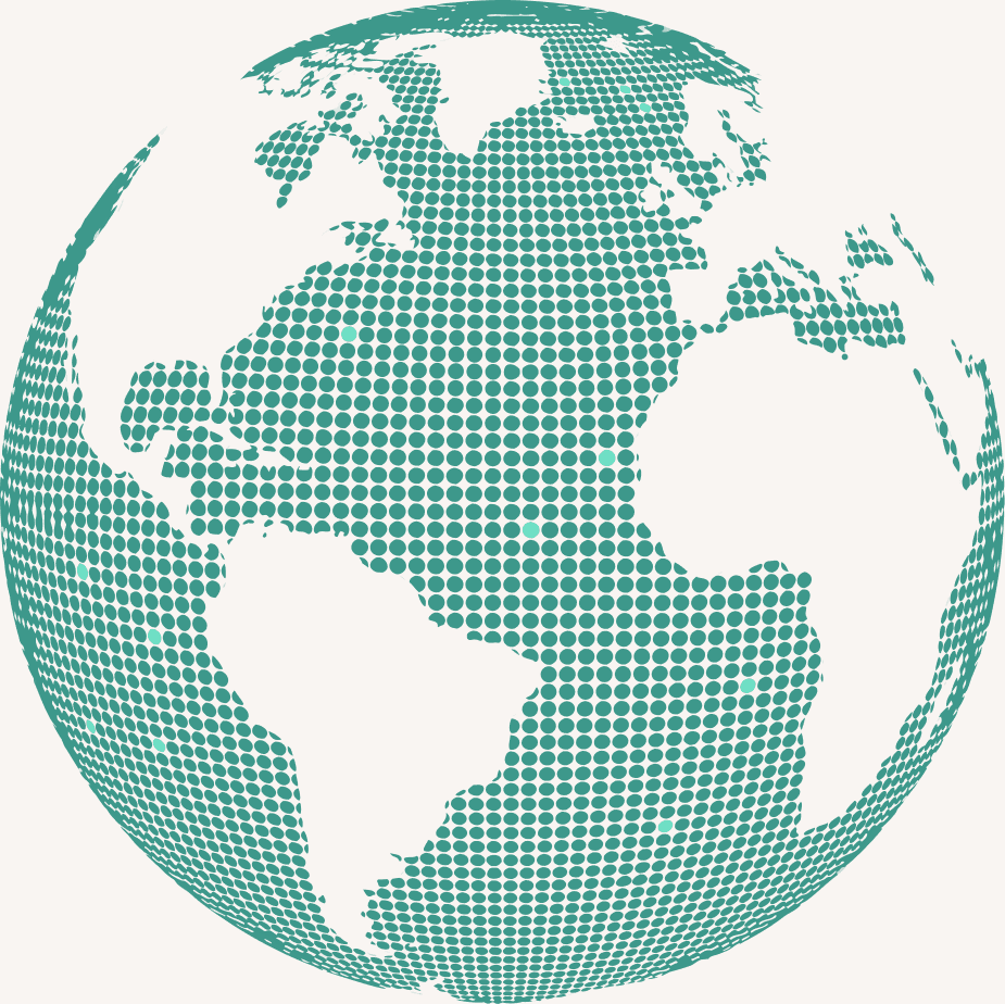 A dot-matrix globe representing Relay's worldwide impact