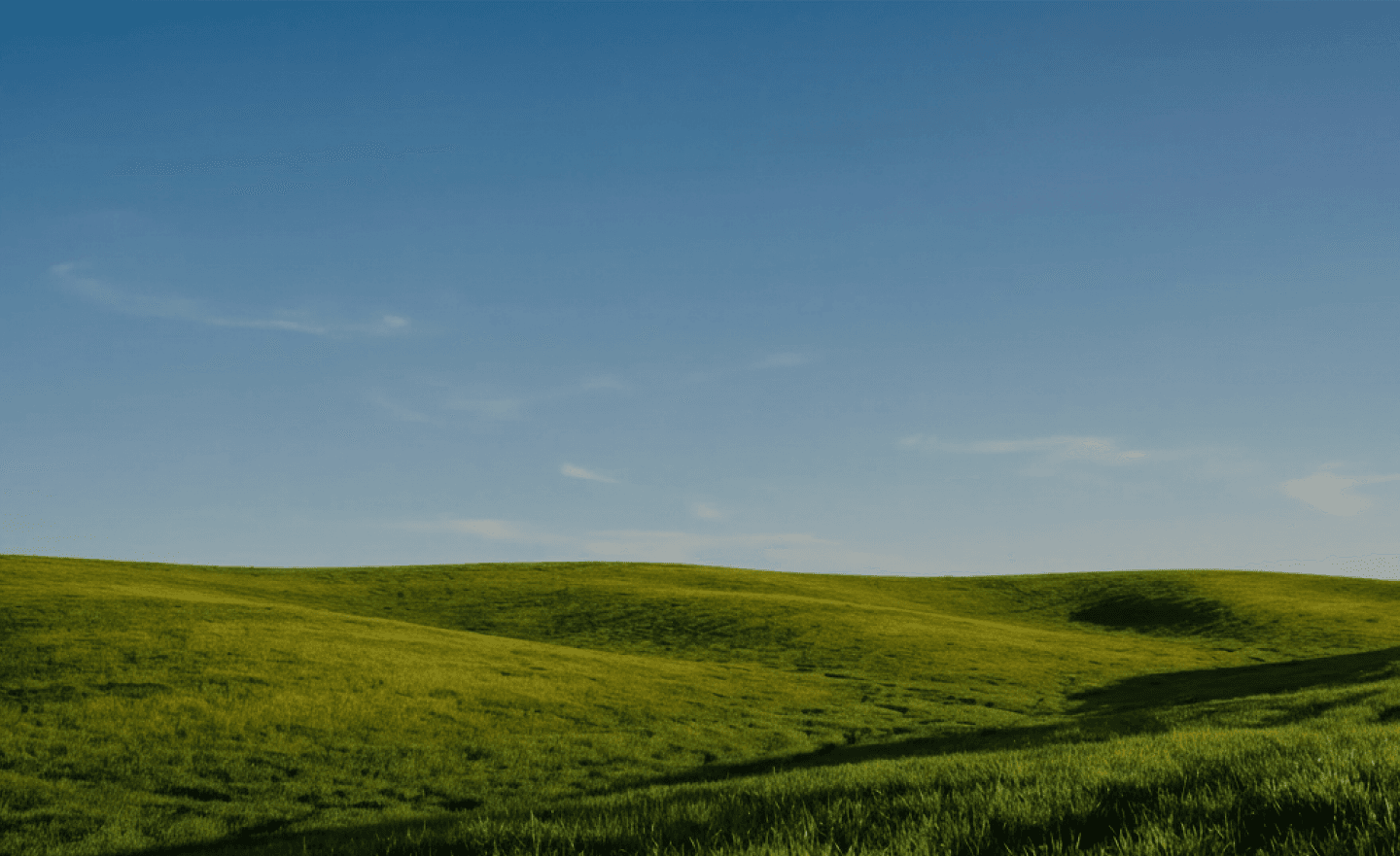Rolling green hills under a clear blue sky