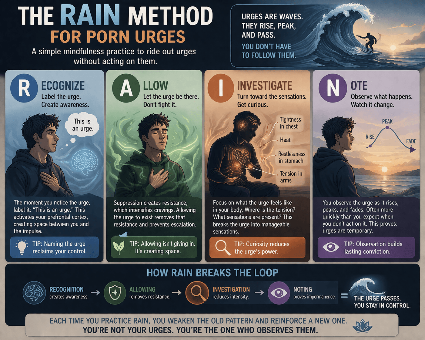 RAIN method for porn urges